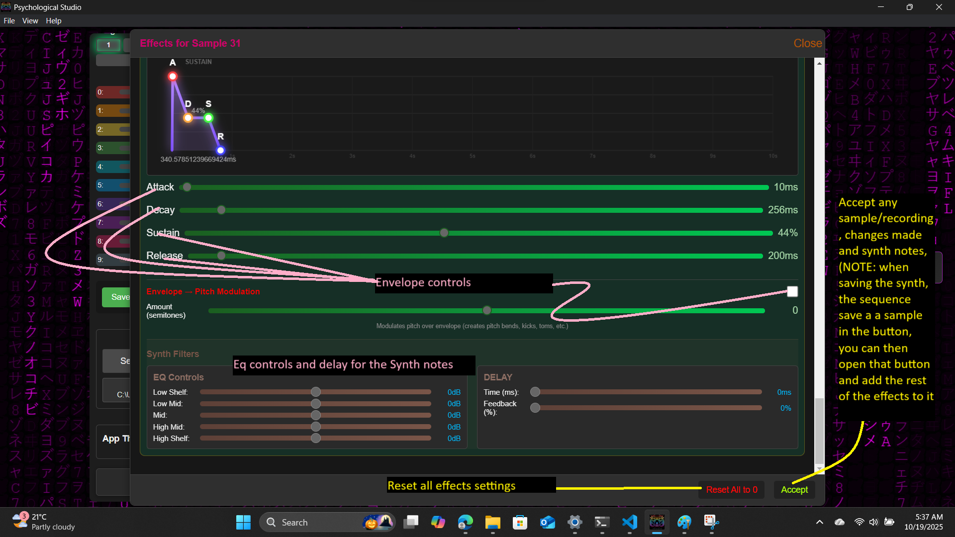 ADSR Sliders and EQ Controls